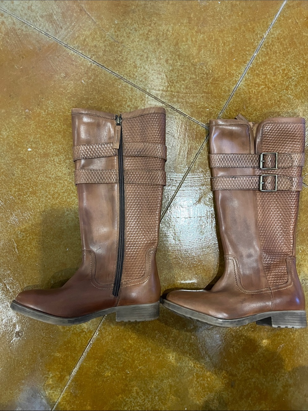 Women's Brown Mid-Calf Buckle Riding Boots